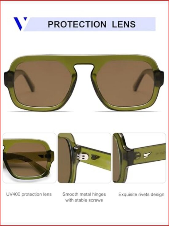 Retro Square Aviator Sunglasses with UV400 Protection Flat Top Rectangle main image 6